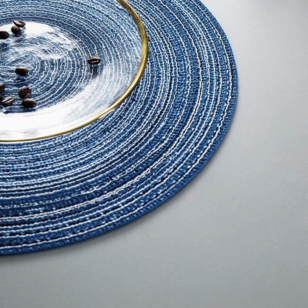 15Inch round Placemats Farmhouse Boho Placemats Cloth Placemat Rustic Woven Placemats for Dining Table Set of 6 Circle Placemats Linen Braided Placemats Washable Outdoor Blue Table Mats