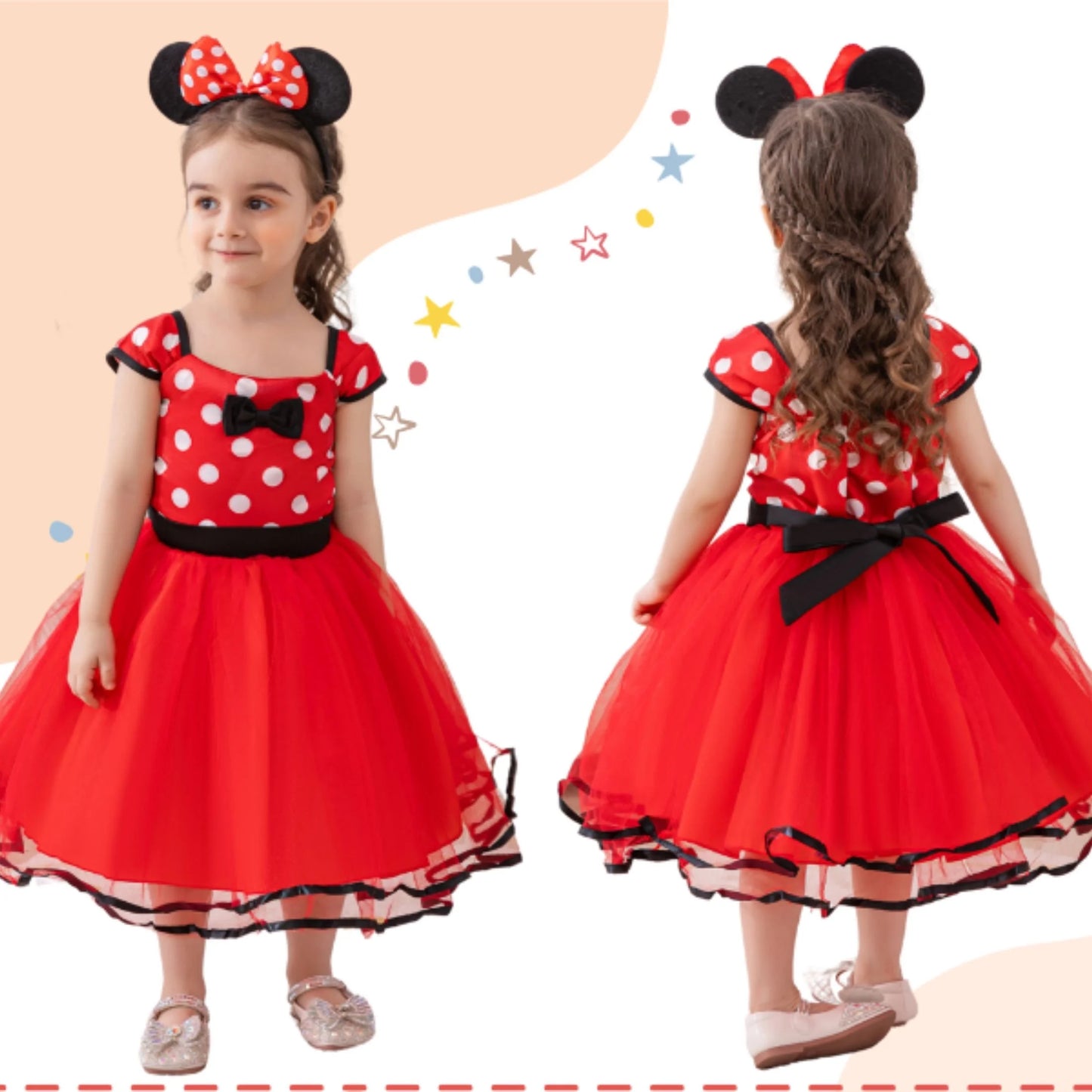 Mouse Minnie Costume Baby Fancy Dress up Princess Bowknot Tutu Tulle Xmas Cosplay Cute Birthday Party Outfits 110 CM 3-4 Years