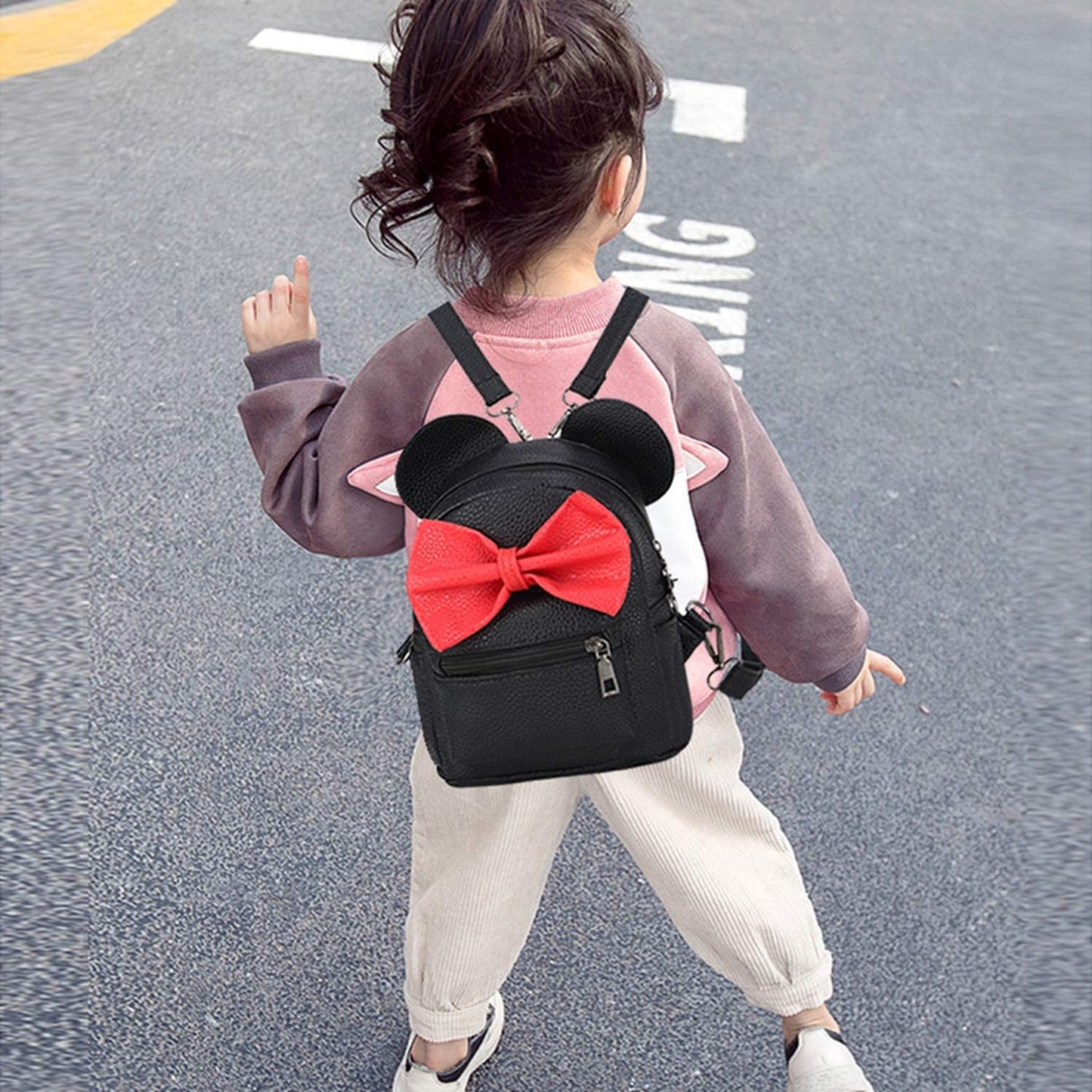 Girls Mini Backpack Purse Mouse Ear Polka-Dot Sequin Bow Convertible Backpack to Crossbody Bag for Women (Black Sequin Bow, W7.5 X H8.7)