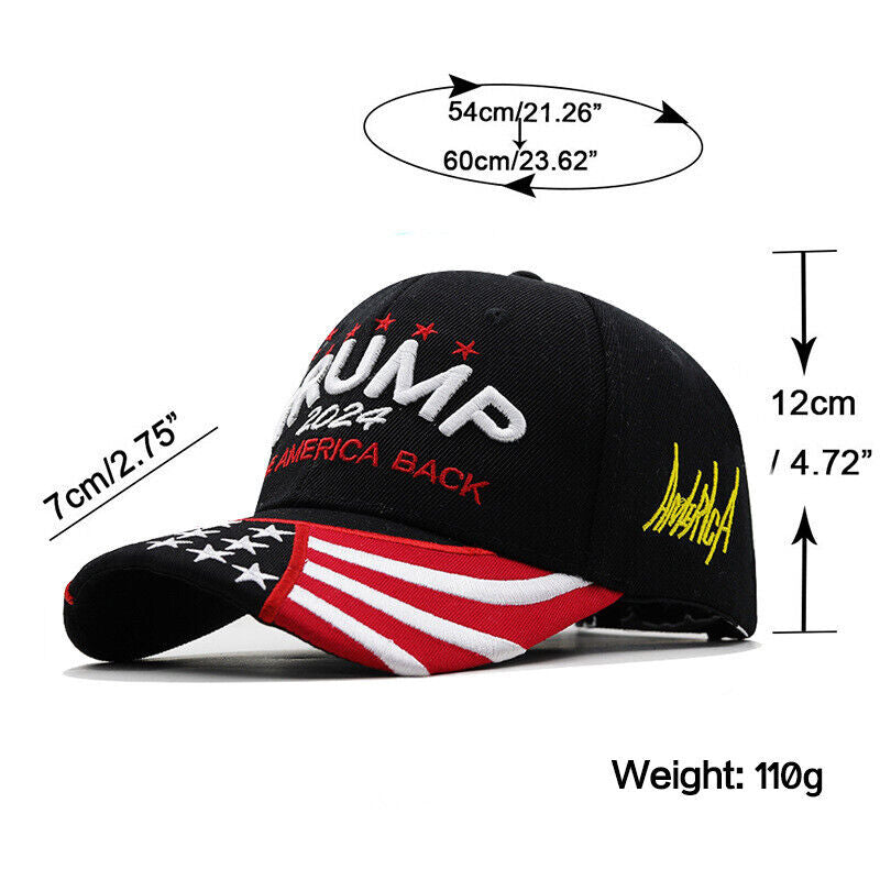 New Adjustable Trump 2024 Embroidered Hat Baseball Cap Black Red US