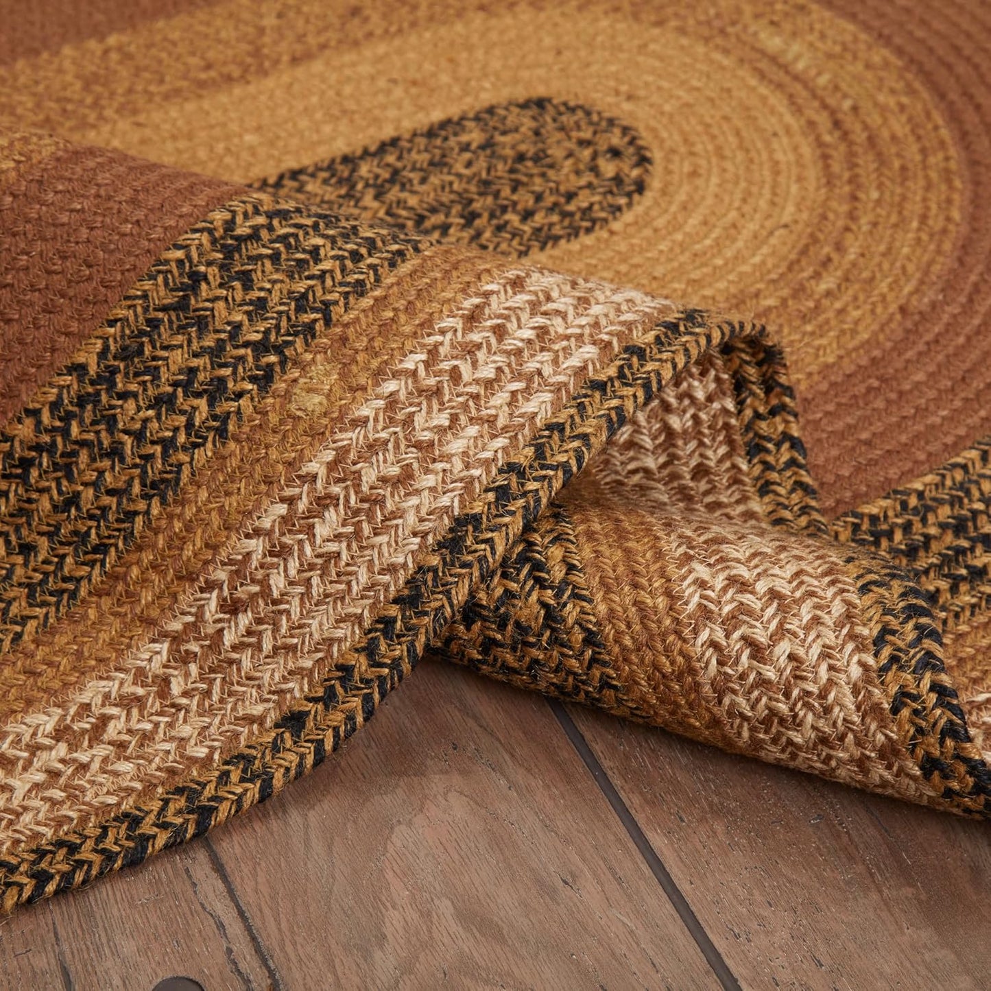 Kettle Grove Primitive Jute Black Striped Accent Rug Oval Decor W/Floor Pad 36"X60"