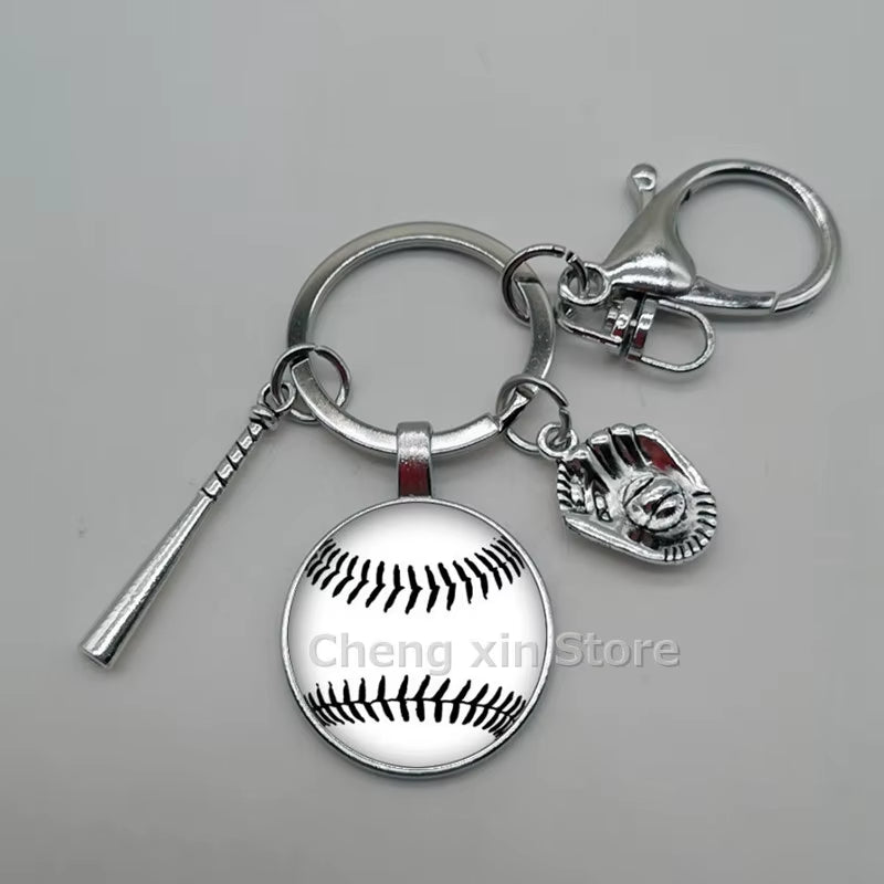 Baseball Softball Convex Photo Glass round Dome Keychain Jewelry, DIY Keychain