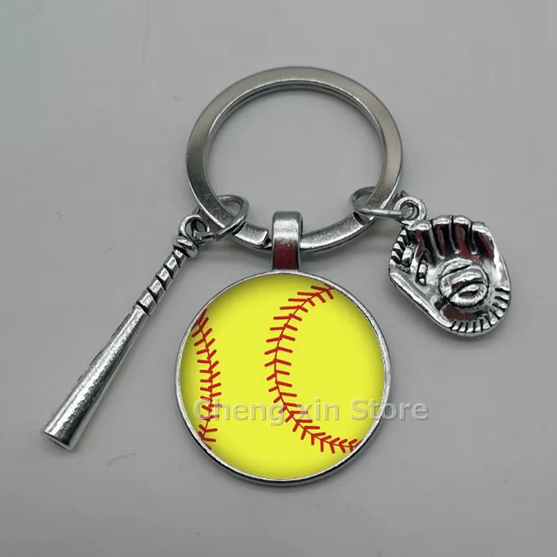 Baseball Softball Convex Photo Glass round Dome Keychain Jewelry, DIY Keychain