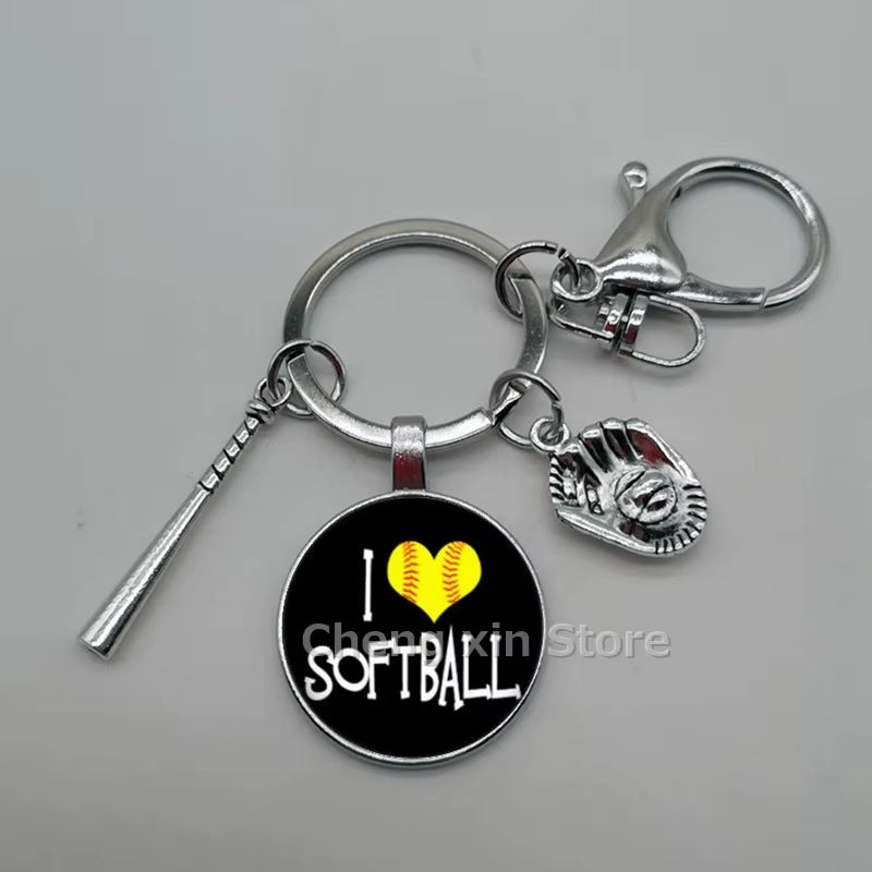 Baseball Softball Convex Photo Glass round Dome Keychain Jewelry, DIY Keychain