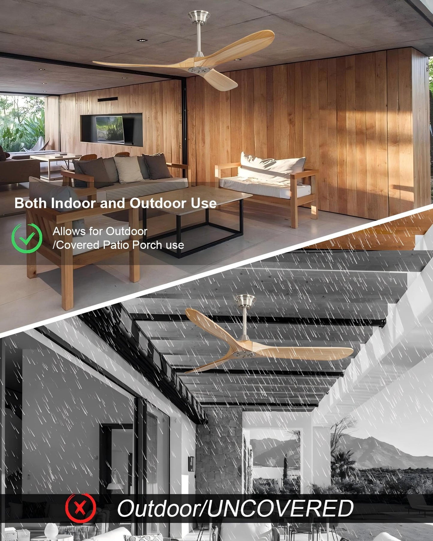 60" Modern Farmhouse Ceiling Fan with Remote Control No Lights, 3 Blades Reverse Airflow,Nickel