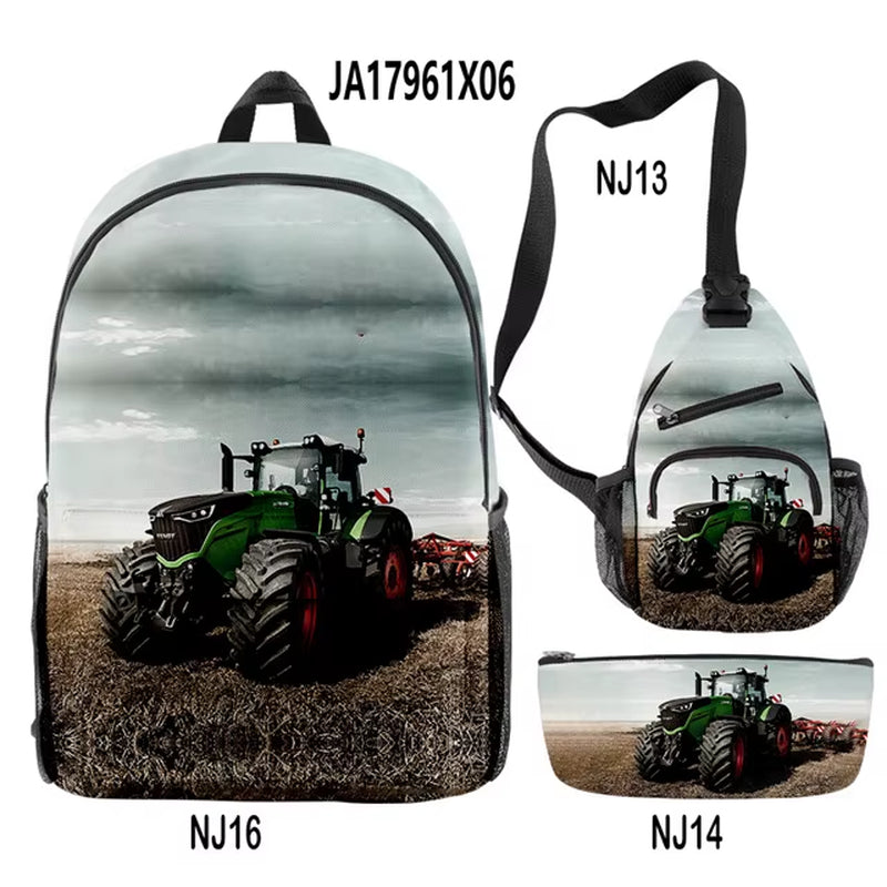 3Pcs/Set Tractor Pattern Backpack 3D Print School Bag Sets for Teenager Boys Girls Cartoon Kids Schoolbag Children Mochilas