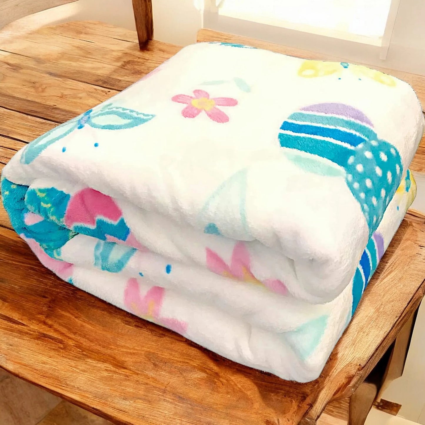 Easter Spring Flowers and Eggs Velvet Fleece Throw Blanket, 50" X 70"
