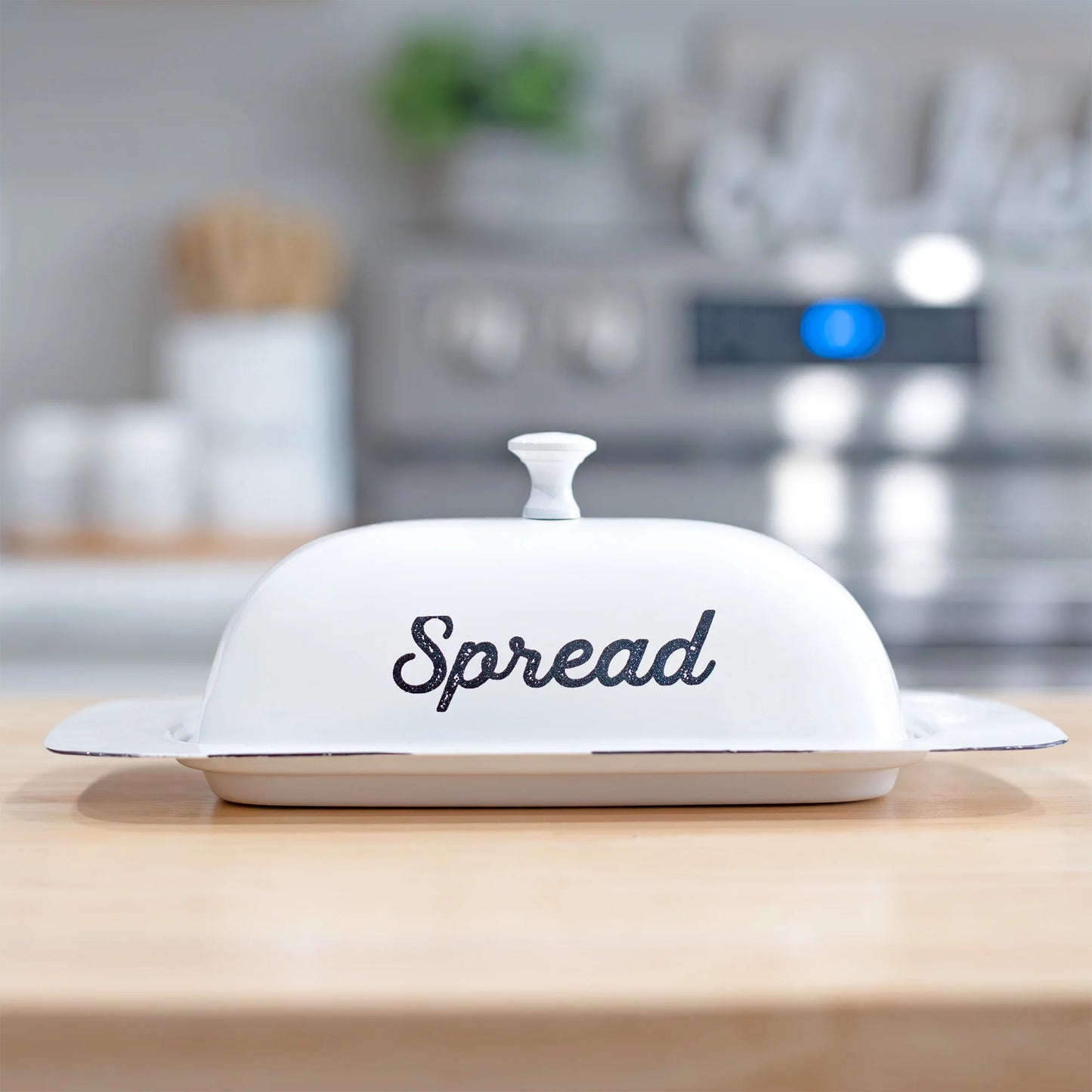 Large Enamelware Butter Dish (White); Farmhouse Enamel Butter Serving Dish W/ Lid
