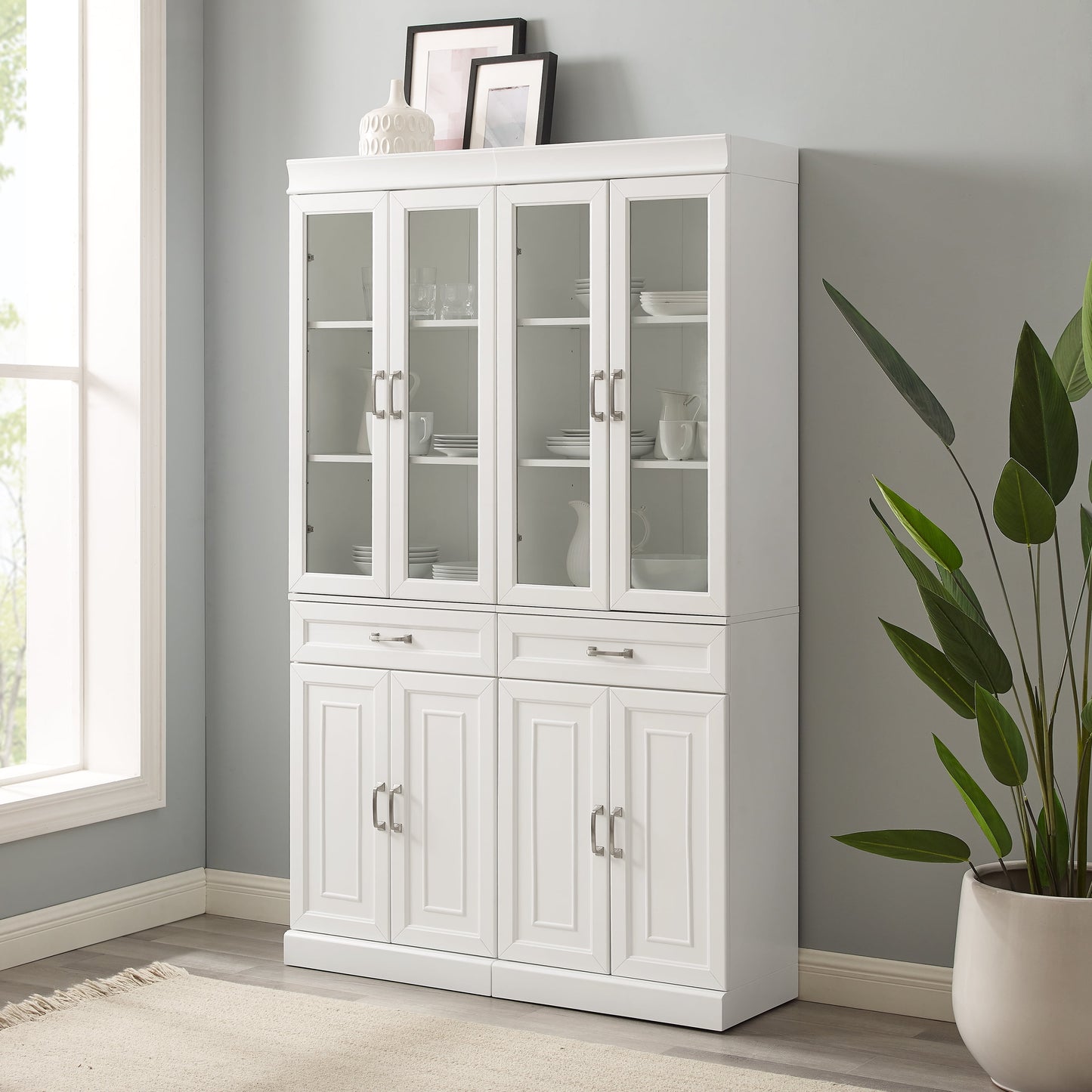 Stanton Wood Pantry with Glass Door in White (Set of 2)