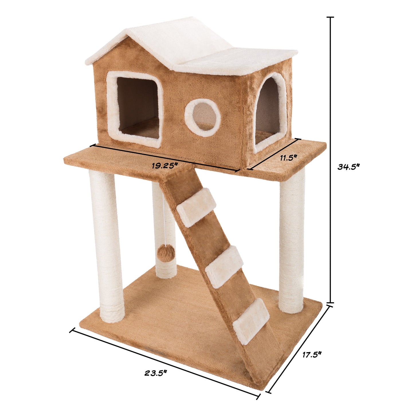 3-Tier Cat Tower - Napping Perches Cat Condo with Ladder 3 Sisal Rope Scratching Posts Hanging Toy ? Cat Tree for Indoor Cats by (Brown)