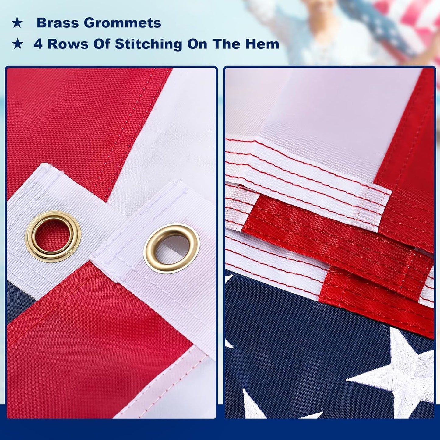 American Flag 8X12 Outdoor - Nylon US Flags with Embroidered Stars, Stitched Stripes and Brass Grommets