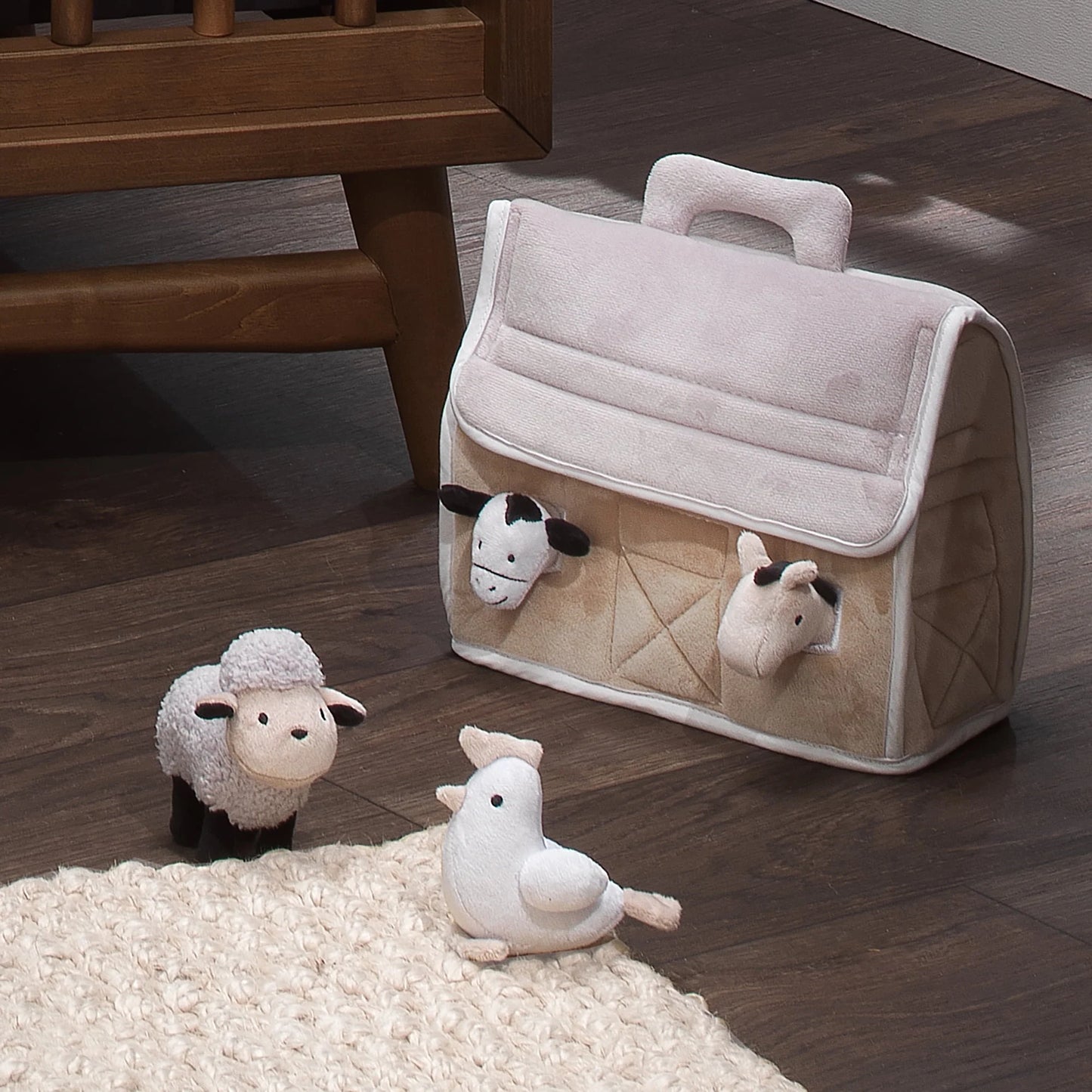 Baby Farm Plush Barn with 4 Stuffed Animals Toy - Taupe/Gray/White