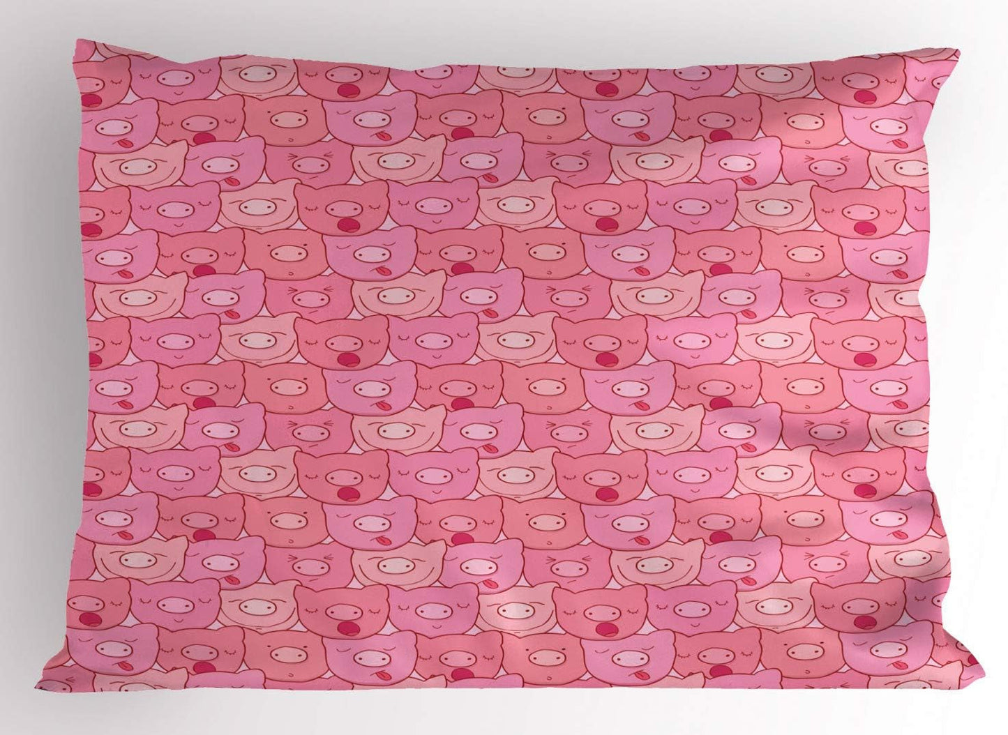 Pig Pillow Sham, Funny Snouts of Pigs with Different Emotions and Happy Animal Faces Tile Pattern, Decorative Standard Queen Size Printed Pillowcase, 30" X 20", Pale Pink