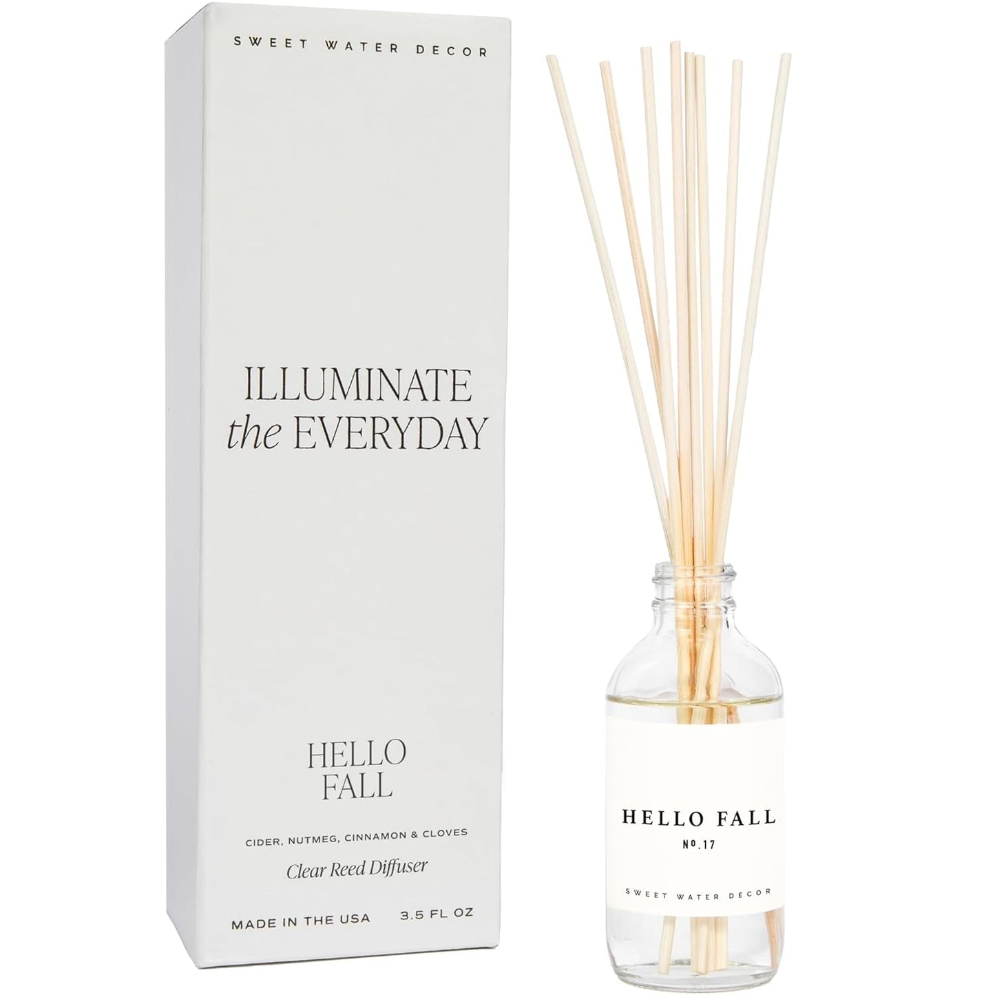 Hello Fall Reed Diffuser Set - Hot Cider, Cinnamon, Cloves, Apple, and Nutmeg Scented Diffuser - Scent Diffusers for Home, Long Lasting Fragrance, Made in the USA