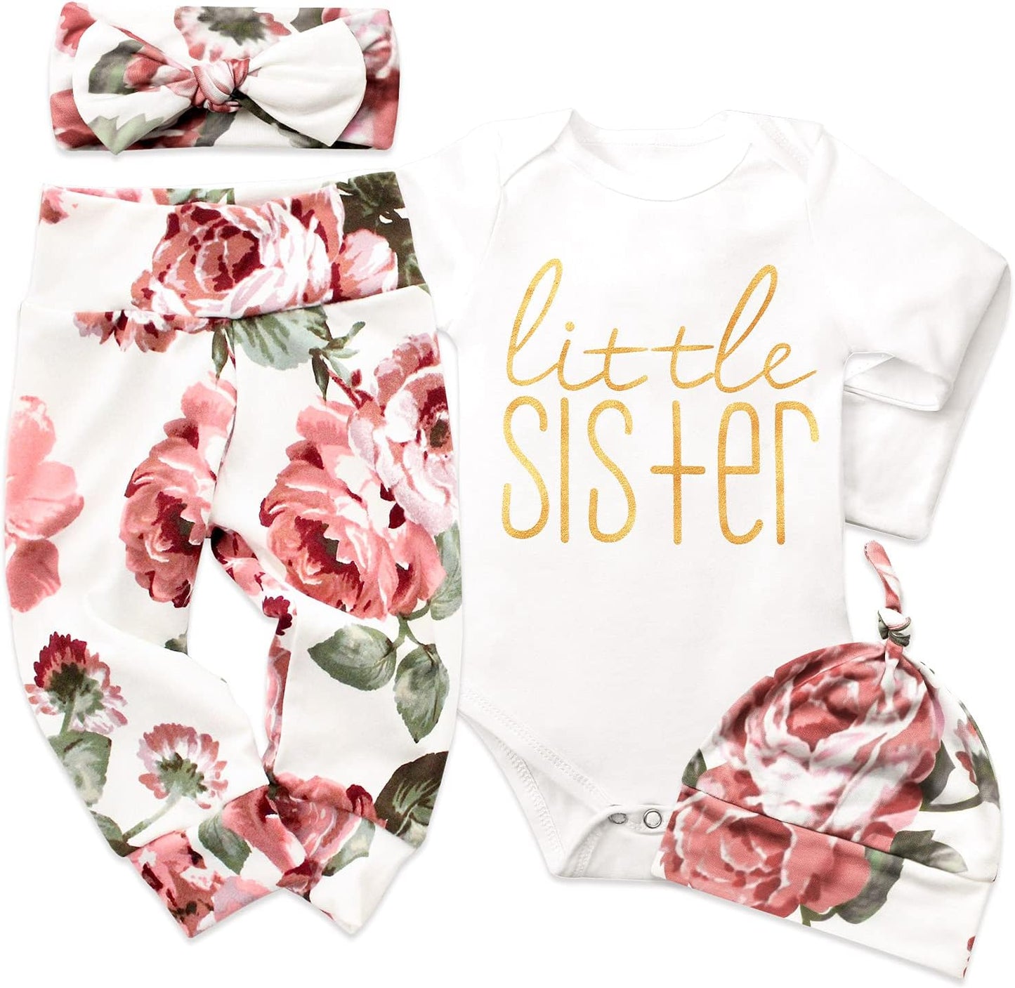 Newborn Baby Girl Clothes Hi I'M New Here Newborn Outfit Infant Romper Floral Pants Cute Baby Girl Outfits 4PC Set