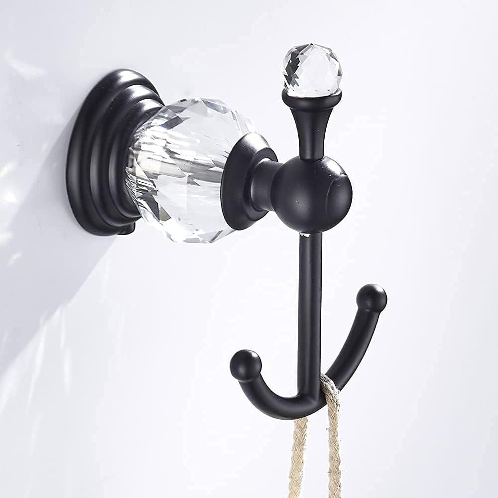 Crystal Bathroom Hardware, Matte Black Bathroom Accessories Set Towel Bar Toilet Paper Holder Towel Ring Coat Hooks 4 Pieces