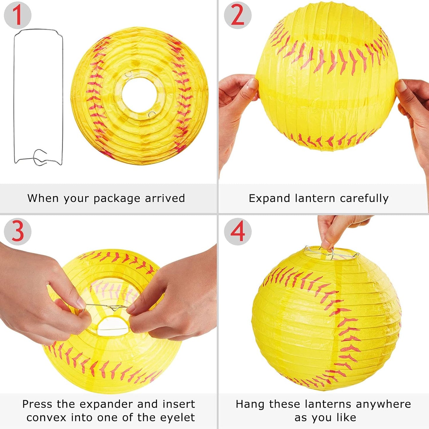 Softball Paper Lantern 8 Inches Softball Hanging Lantern Decoration for Sports Themed Party Festival Celebration(3 Pieces)