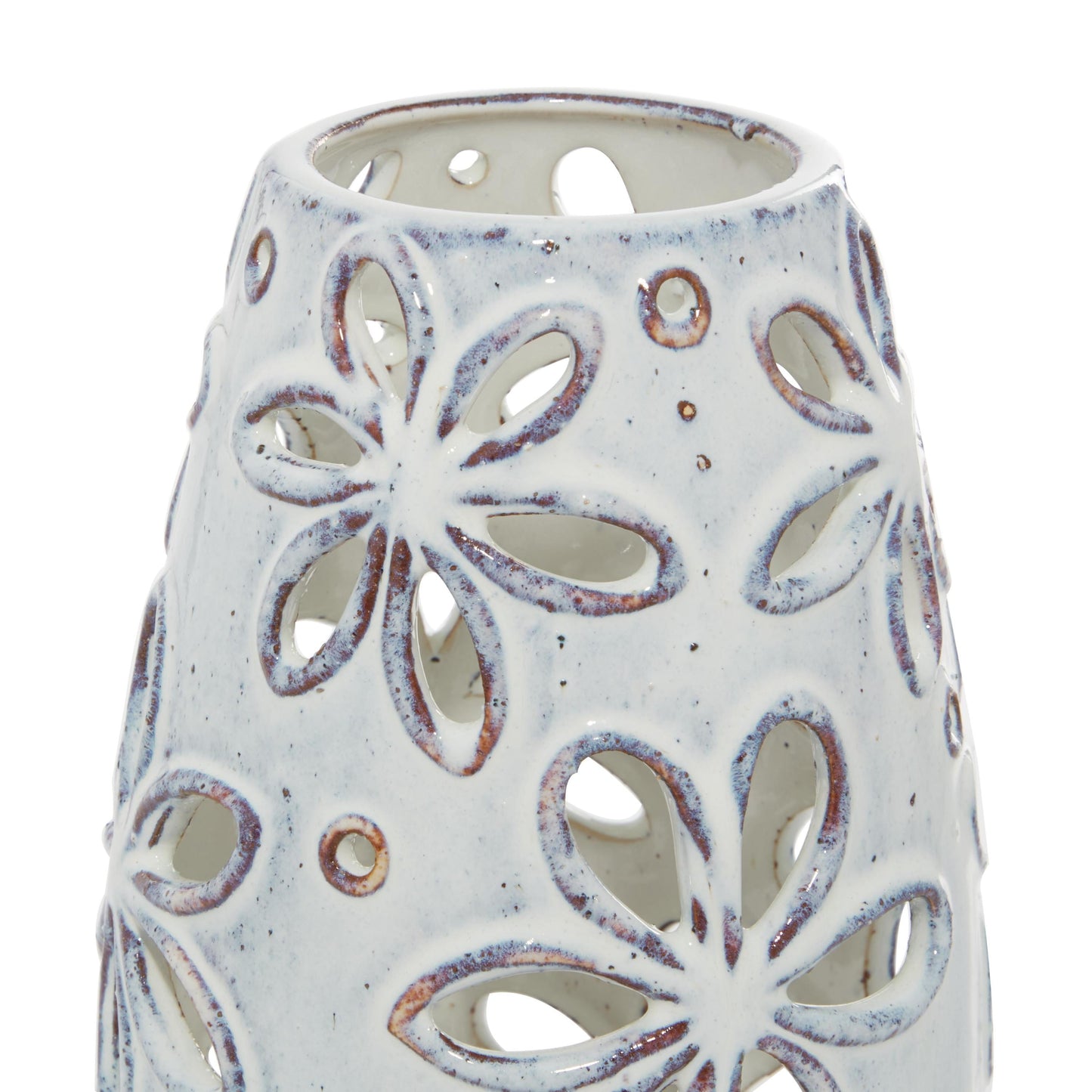 14", 11"H Floral Handmade Daisy Cut Out White Ceramic Vase, Set of 2