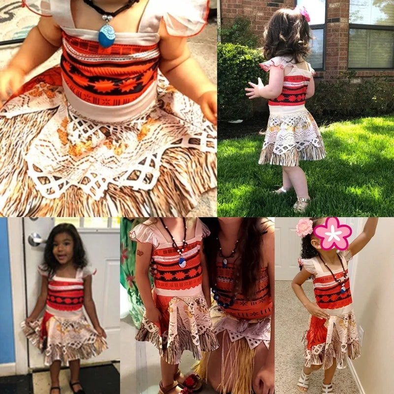 Moana Princess Dress for Little Girls Ocean Adventure Costume Cosplay with Accessories 9-10 Years