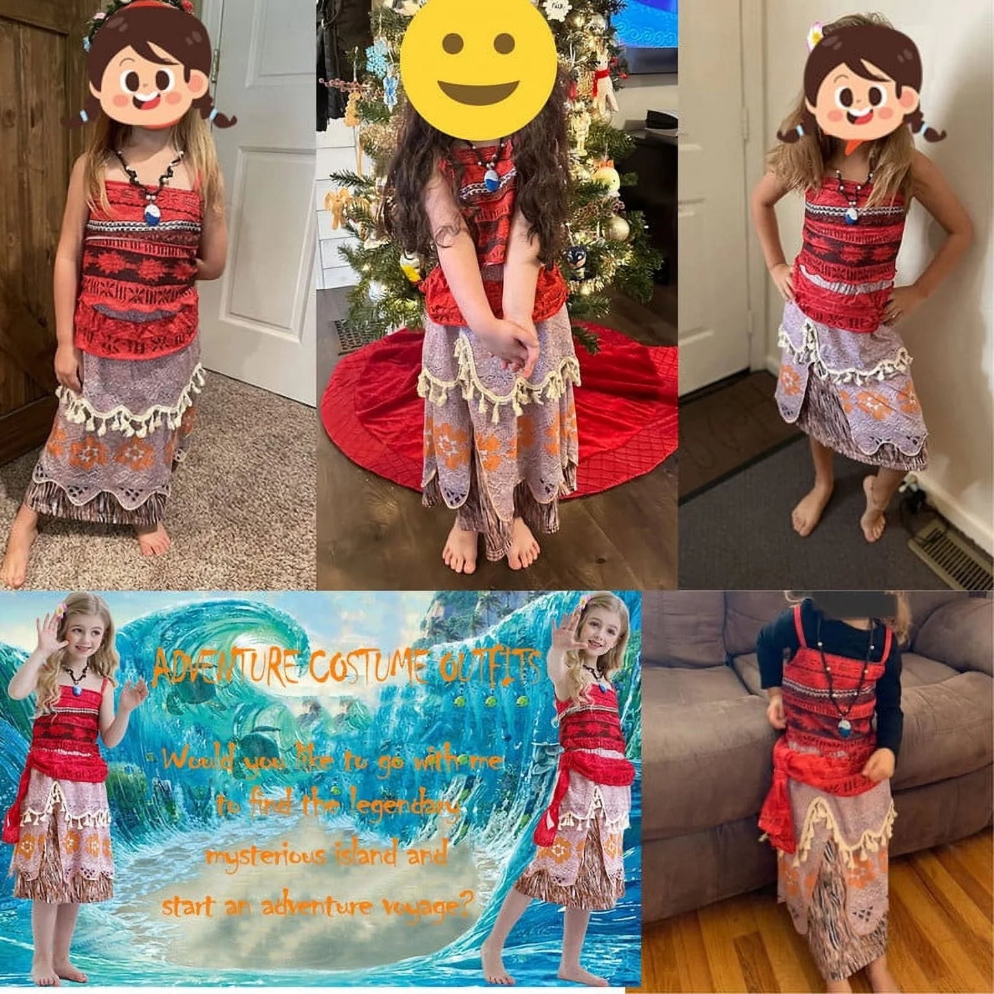 Princess Moana Costume for Girls Adventure Outfit Two-Pieces Crop Top Skirt Set Birthday Party Clothes