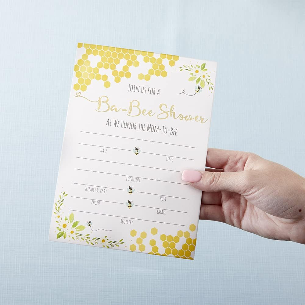 Sweet as Can Bee Baby Shower Invitation & Thank You Card Bundle (Set of 25), Invitations, Envelopes, Thank You Post Cards, Diaper Raffle Cards, Books for Baby Cards