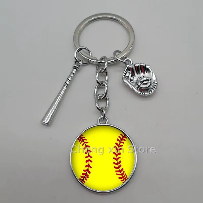 Baseball Softball Convex Photo Glass round Dome Keychain Jewelry, DIY Keychain