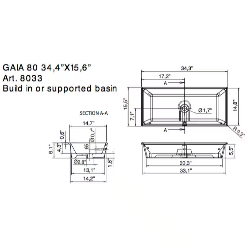 Gaia Drop-In Bathroom Sink in White