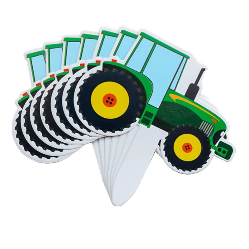 Farm Theme Green Tractor Inflatable Balloons Cake Topper Happy Birthday Party Decoration Kids Birthday Excavator Vehicle Banner