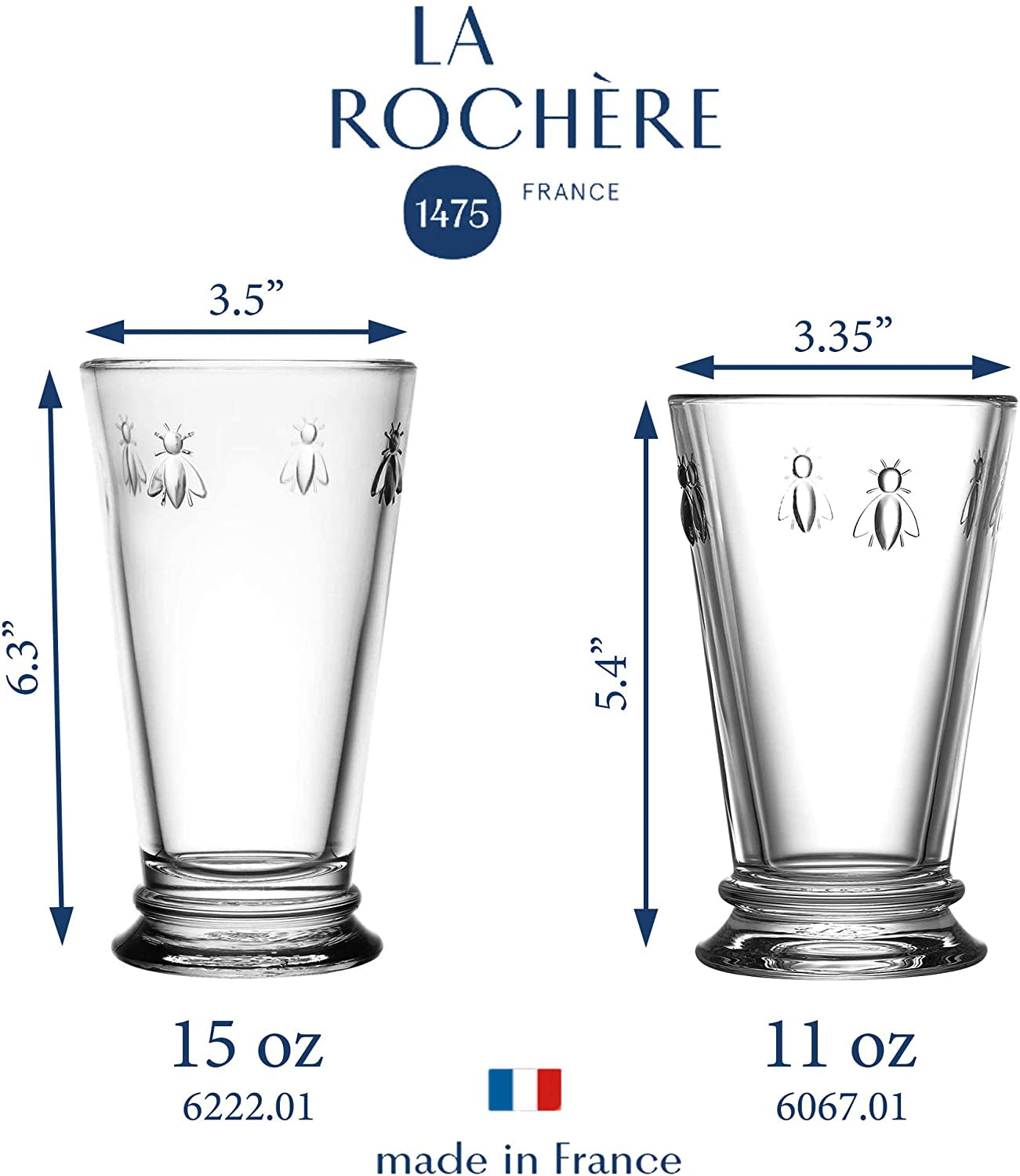 Fine French Glassware Embossed with Napoleon Bee 15-Ounce Double Old Fashioned G