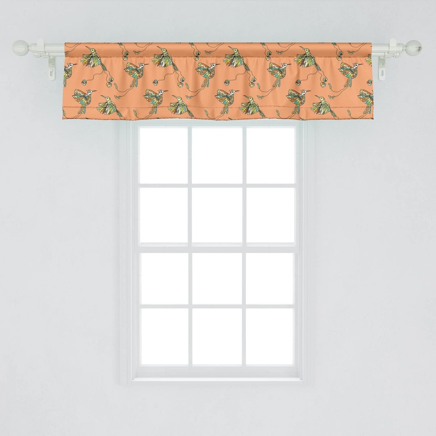 Hummingbirds Window Valance Pack of 2, Colored Flying Colibri Birds Bohemian Style Details Tribal Wings and Tails, Rod Pocket Curtain Valances for Kitchen Bedroom, 54" X 12", Sand Brown