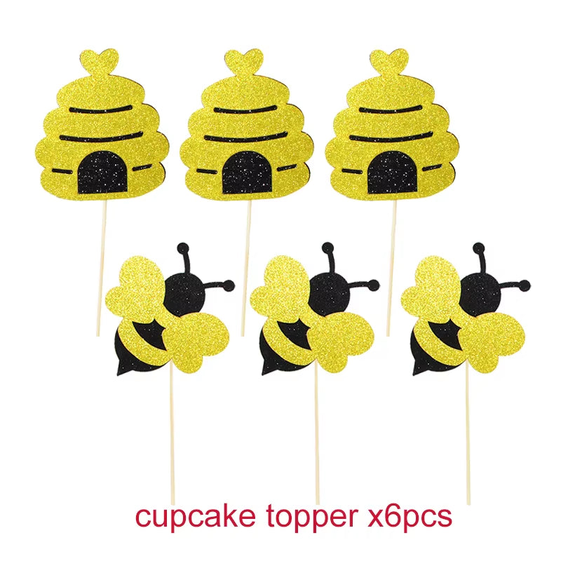 Bumble Bee Theme Party DIY Supplies Kids Birthday Party Decoration Latex Balloon Garland Disposable Tableware Set Baby Shower Su
