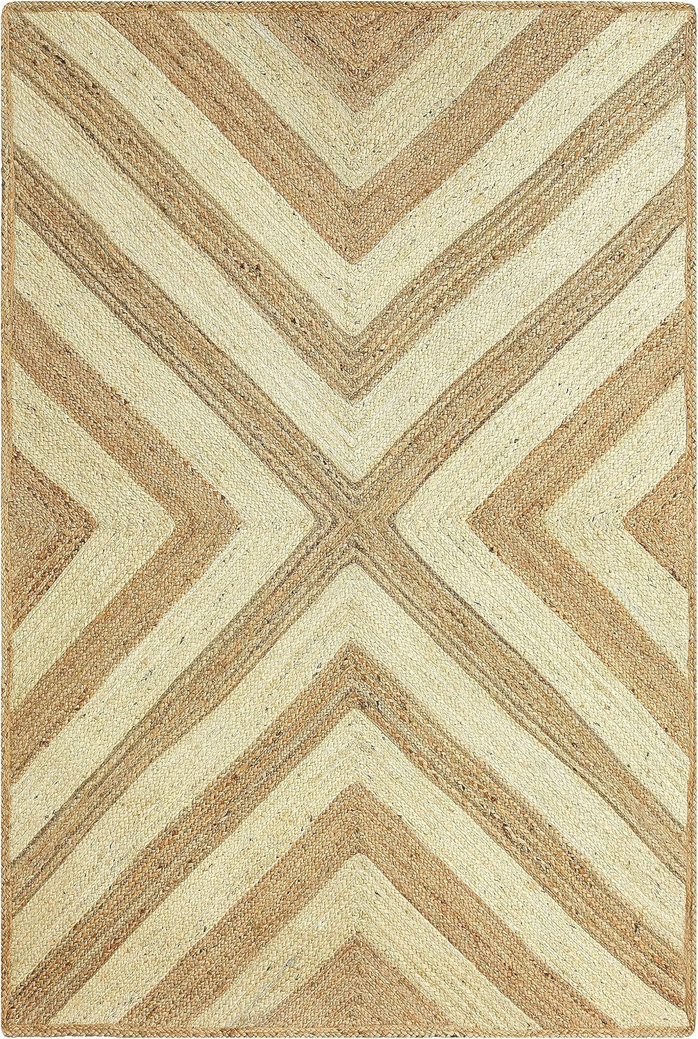 Premium Natural Fiber Woven 6' X 9' Chevron Jute Area Rug - Farmhouse Bohemian Textured Dining Room Rug Rugs