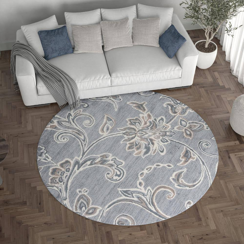 Madison Floral Gray 6 Ft. round Indoor Area Rug