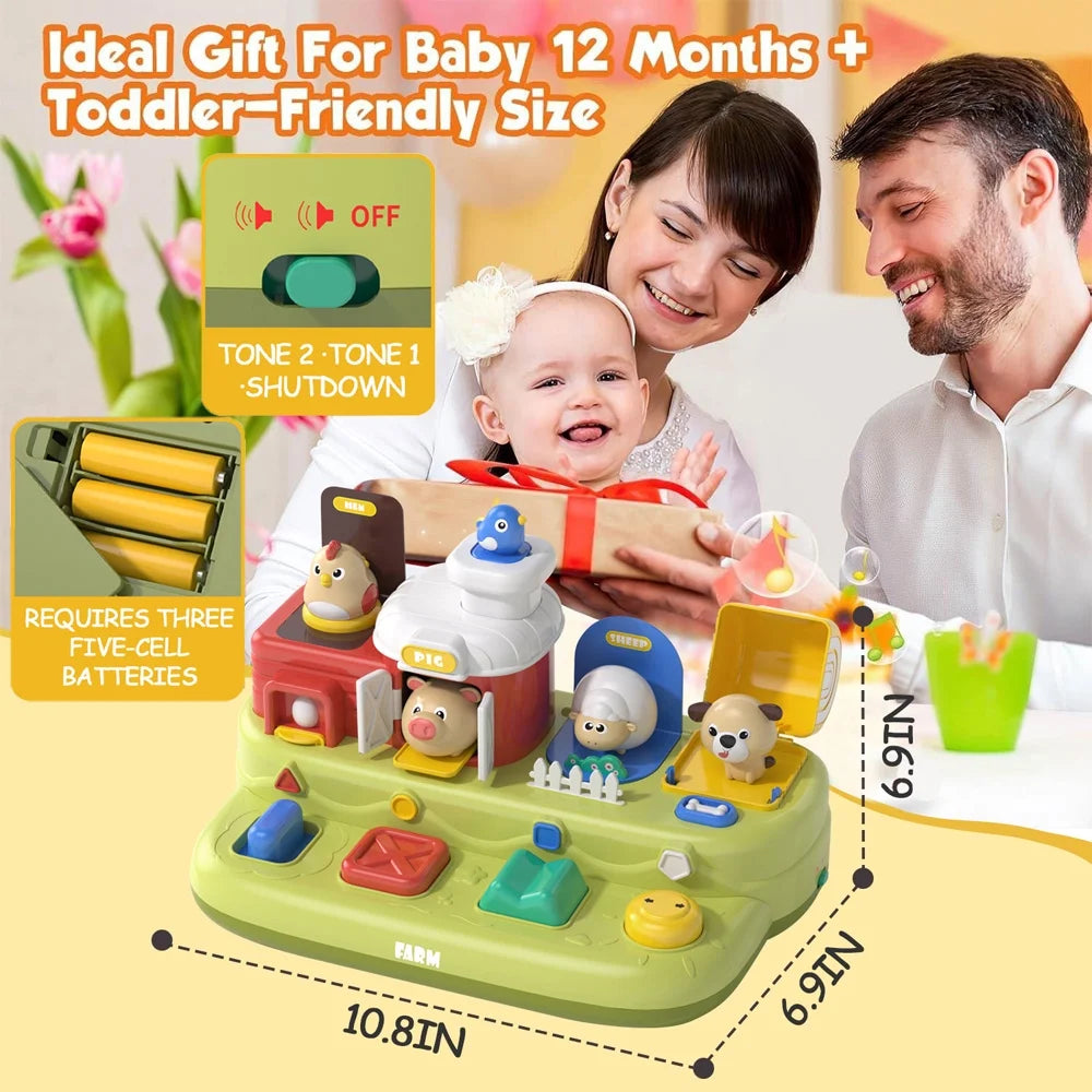 Baby Toys for 12 24 Months, Montessori Cause and Effect Toys, Musical Farm Toys, Learning Toys for 1 2 3 Year Old Girls Boys