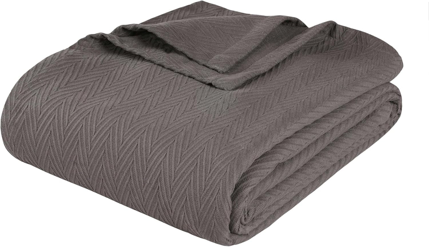 Metro All-Season Cotton Blanket, Woven Blanket for Couch, Bed, Bedding, Farmhouse, Home Essentials, Cute and Cozy Bohemian Blankets, Herringbone Weave, Full/Queen, Charcoal