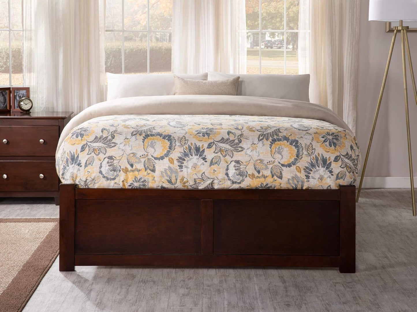 Concord Queen Size Platform Bed with Footboard & Storage Drawers in Walnut