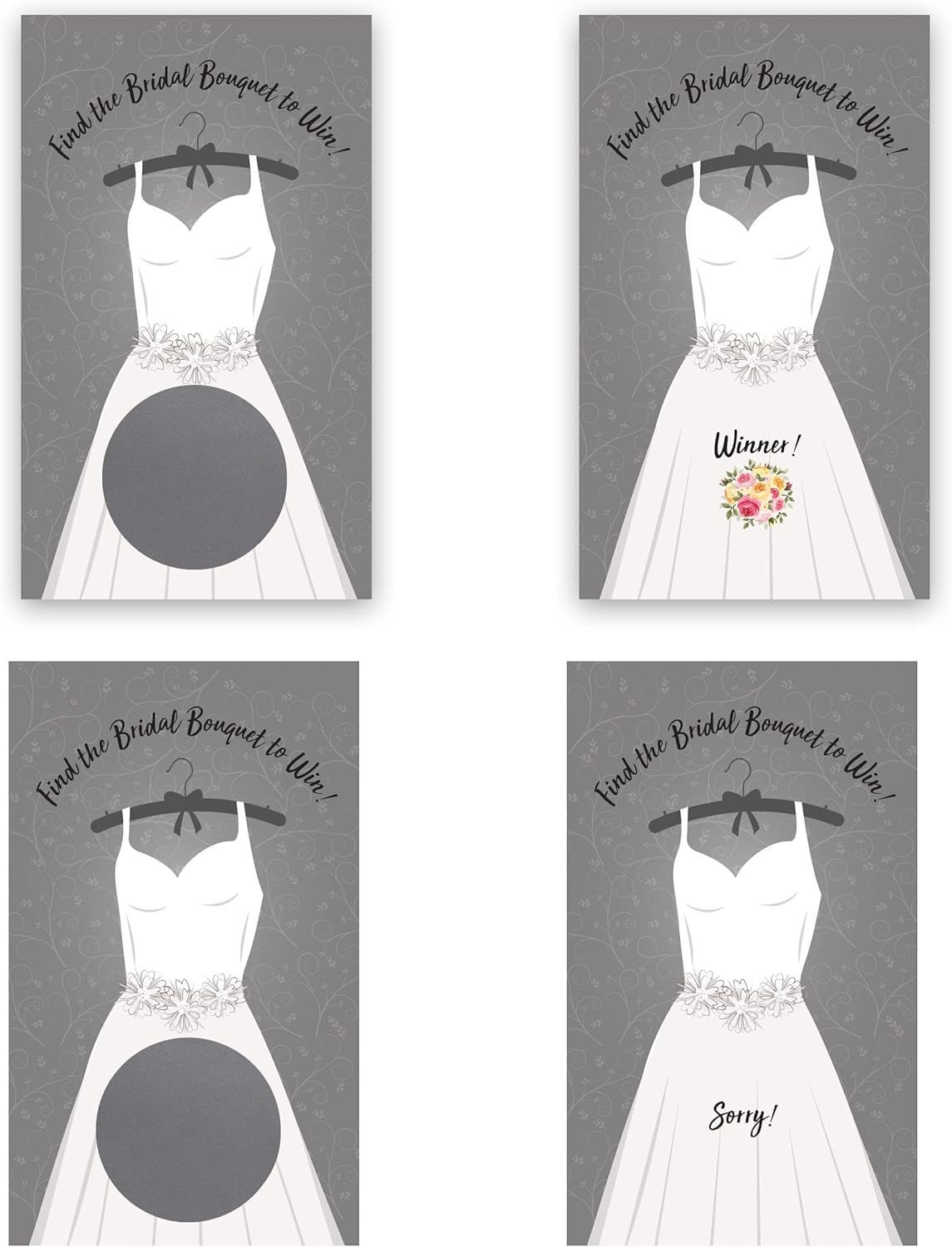 Wedding Dress Scratch off Game Cards 26 Pack, 2 Winners - Bridal Shower Engagement Party Bachelorette Favor