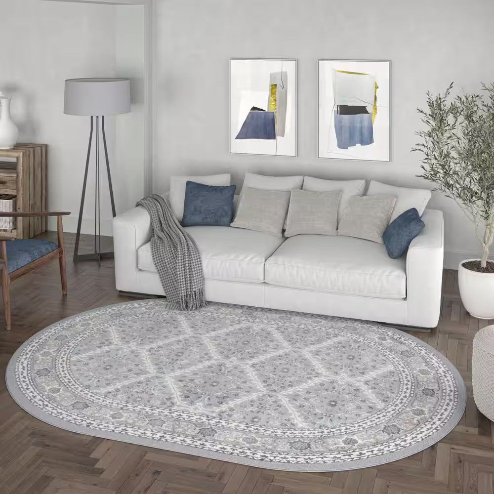 Madison Oriental Gray 5 Ft. X 8Ft. Oval Indoor Area Rug