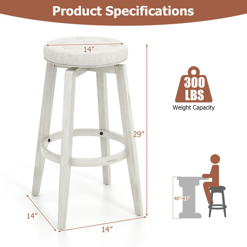 360-Degree Swivel Upholstered Rubberwood Frame Bar Stool Set of 2 with Footrest