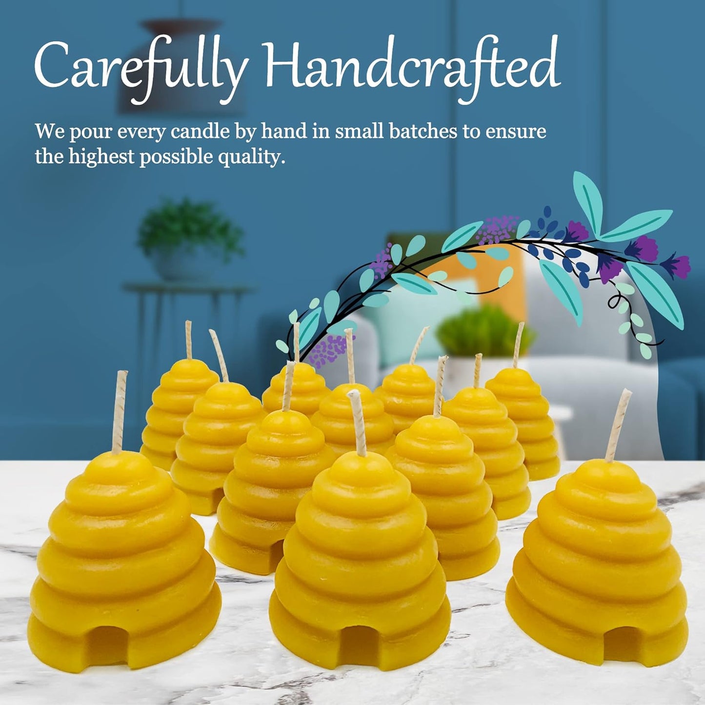 Hand Poured, 100% Pure Beeswax, Natural Beehive Candle Votives. Package of 12.