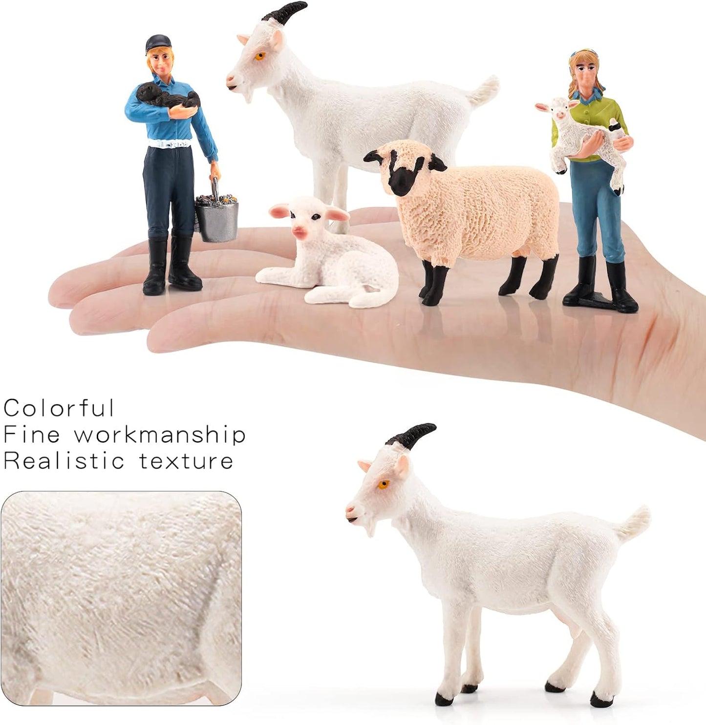 5 PCS Farm Animals Goats Figures Realistic Sheep Figurines Farm Animal Toys Farmer Lamb Model Set Farm Animals for Toddlers for Kid Boys Girls as Birthday Gifts