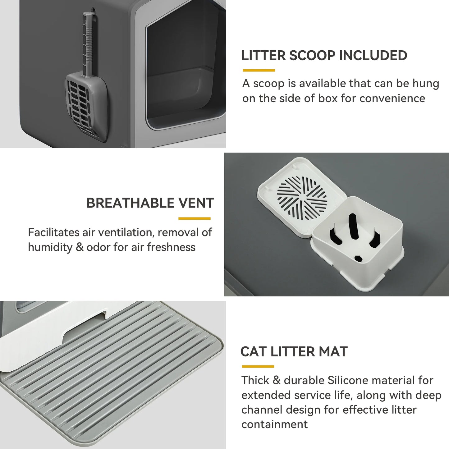 Extra Large Enclosed Cat Litter Box with Mat and Scoop,Odor-Free Enclosed Hooded Large Cat Toilet, No Assembly Required and Easy Cleaning,Gray
