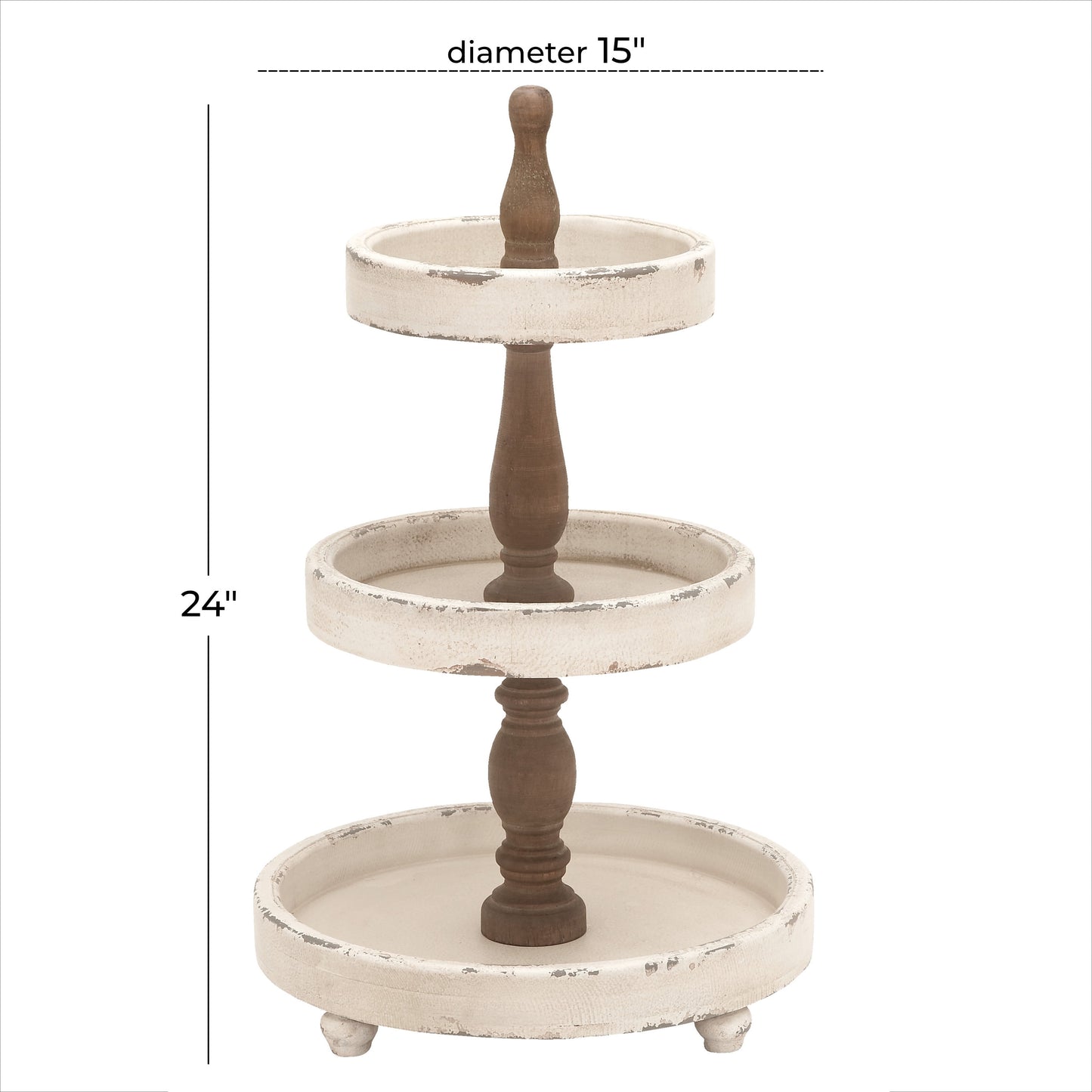15" X 24" White Wood 3 Tiered Server, 1-Piece