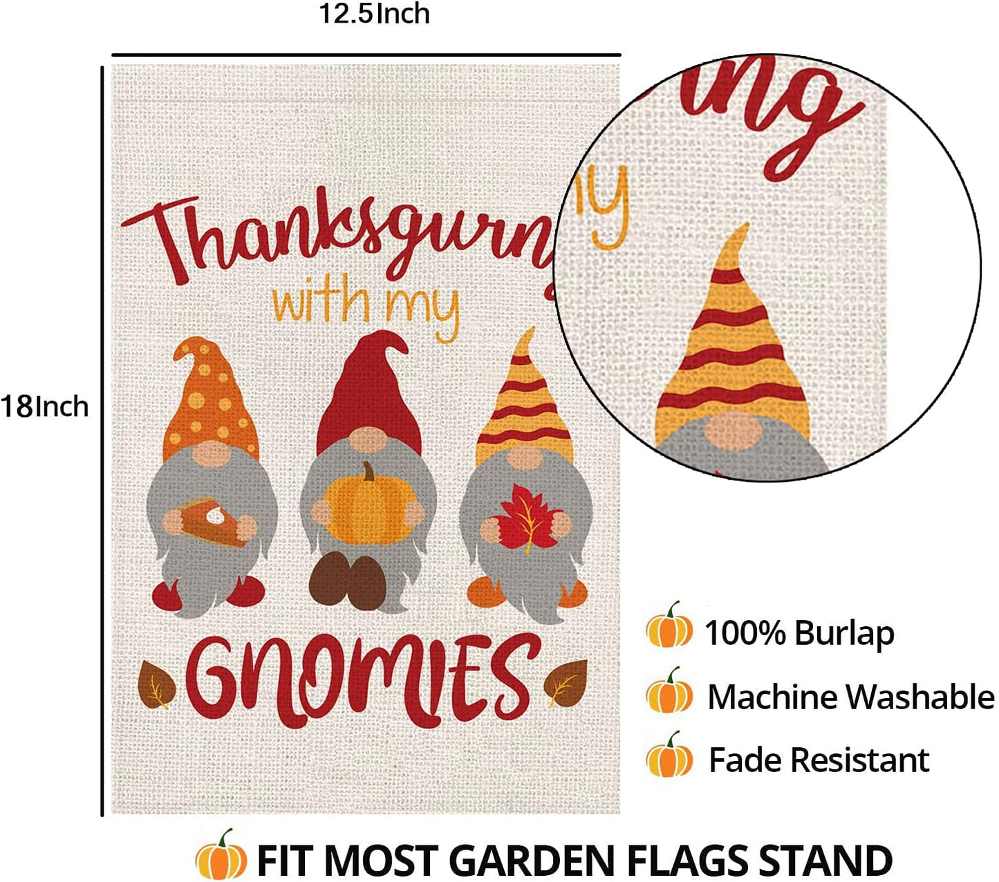 Thanksgiving Garden Flags for Outside,Fall Thankful Gnomes with Pumpkins Yard Flags,Small Seasonal Garden Decor for Rustic Farmhouse Lawn Outdoor Outside,12X18 Inch Double Sided
