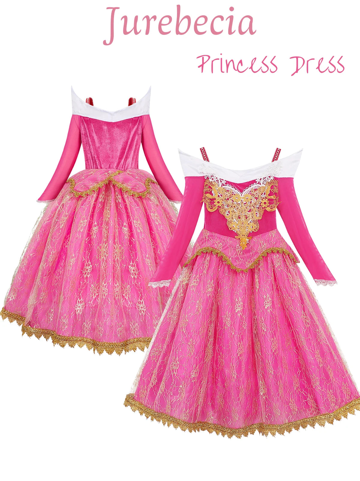 Girls Princess Dress up Aurora Fancy Dresses Birthday Party Cosplay for Kids Evening Gown with Accessories