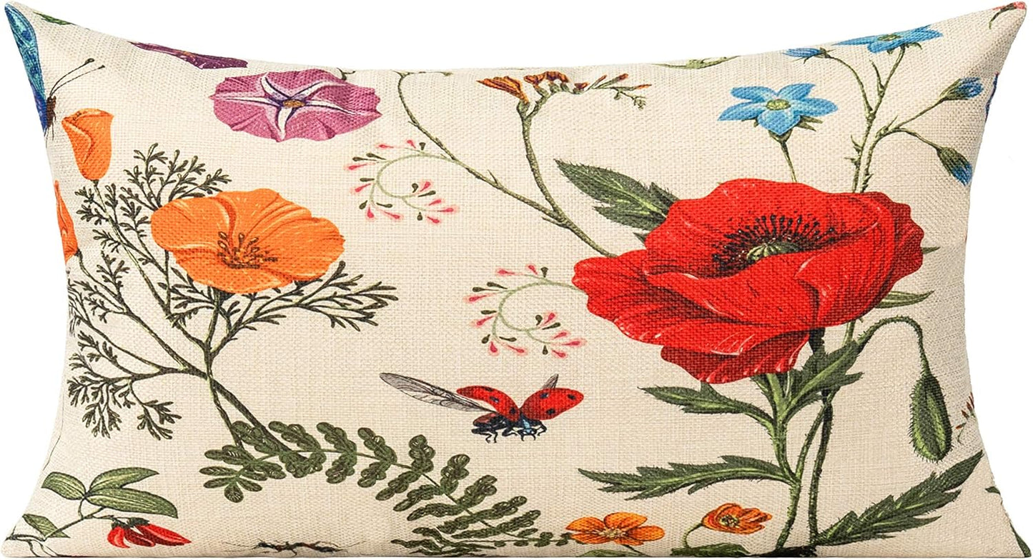 Lumbar 12X20 Throw Pillow Covers Set of 2 Outdoor Summer Spring Garden Flowers Farmhouse Décor outside Furniture Bench Decorative Cushion Cases for Patio Sofa Couch Chair Bed