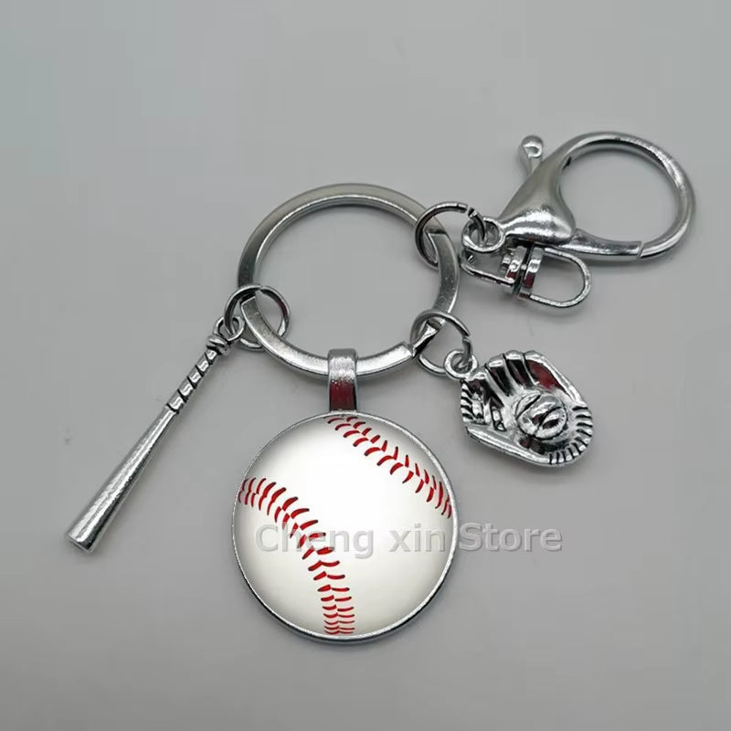 Baseball Softball Convex Photo Glass round Dome Keychain Jewelry, DIY Keychain