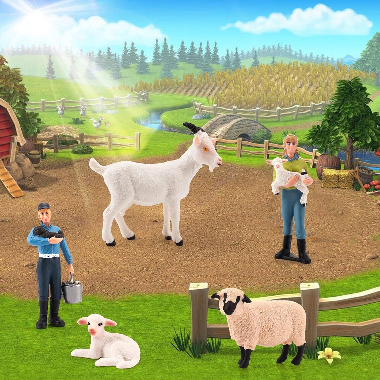 5 PCS Farm Animals Goats Figures Realistic Sheep Figurines Farm Animal Toys Farmer Lamb Model Set Farm Animals for Toddlers for Kid Boys Girls as Birthday Gifts