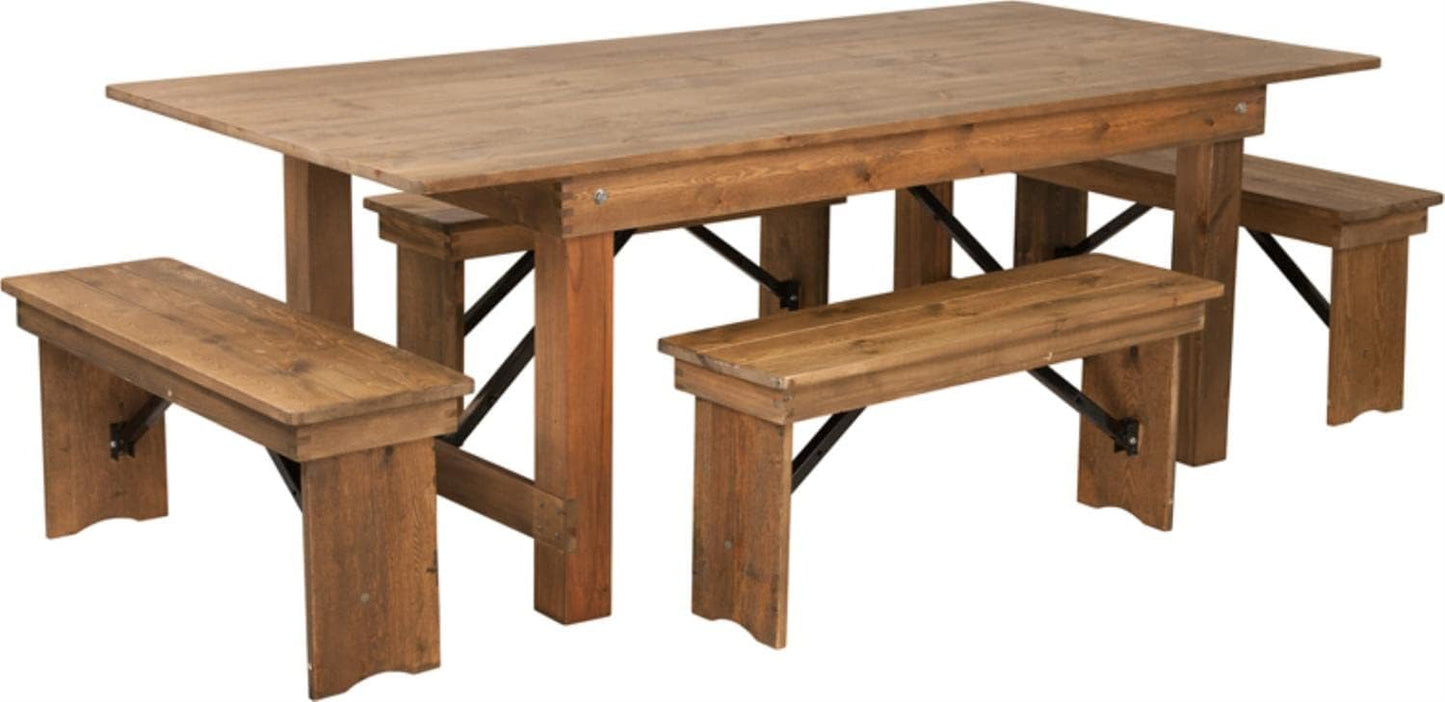 HERCULES Series 7' X 40'' Antique Rustic Folding Farm Table and Four Bench Set