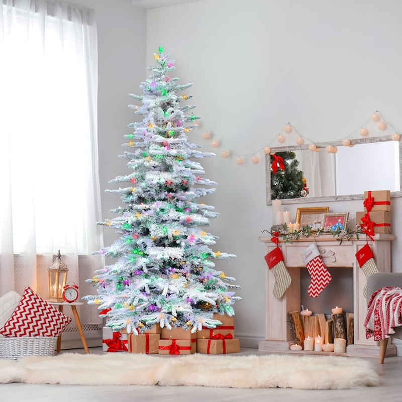 9-Ft Mountain Pine Pre-Lit Flocked White Artificial Christmas Tree with Color Changing LED Lights